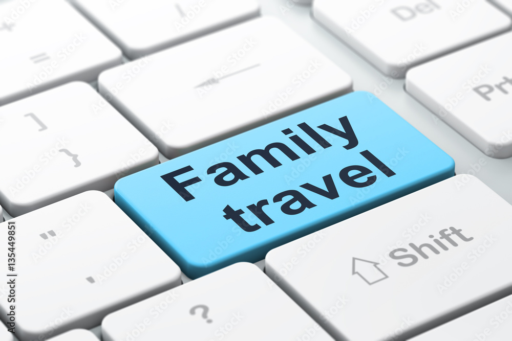 Travel concept: Family Travel on computer keyboard background Travel concept: Family Travel on computer keyboard background