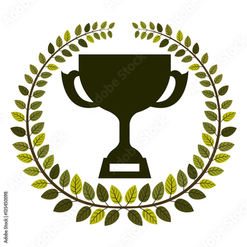 arch of leaves with Trophy Cup with plate vector illustration