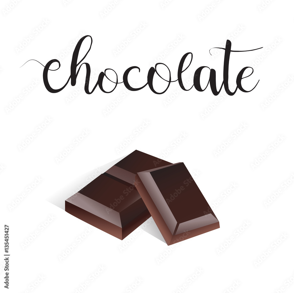 Chocolate slice vector. Dark chocolate realistic Chocolate slice vector. Dark chocolate realistic