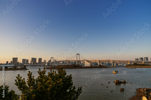 abstract scene of sunset at rainbow bridge in japan - can use to display or montage on product