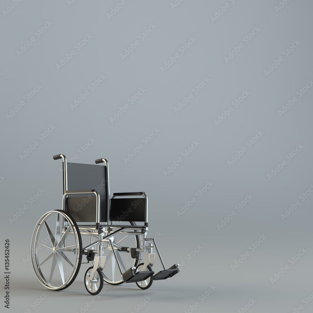 Wheelchair on gray studio background