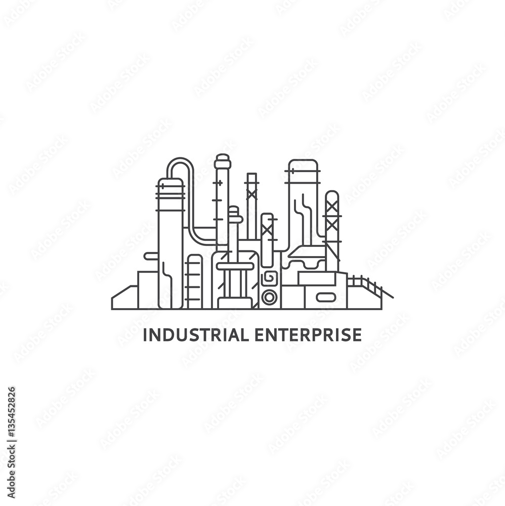 Industrial factory vector illustration. Enterprise icon. Industrial plant contour illustration