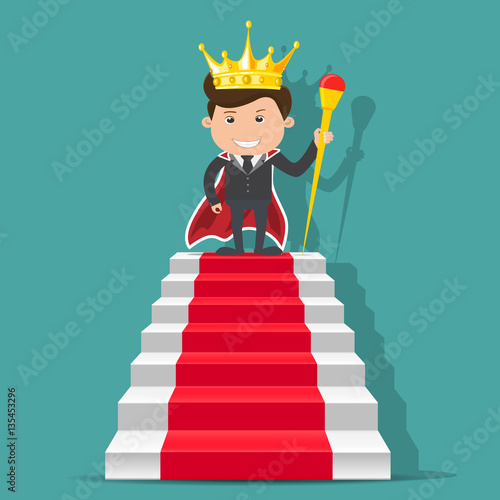 King businessman standing on the stair. - vector illustration