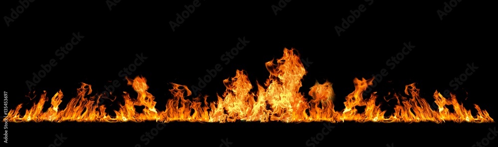 Hot Fire Flames Panorama, black background Hot Fire Flames Panorama, black background