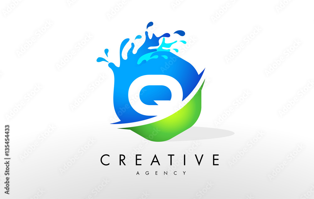 Q Letter Logo. Blue Green Splash Design Vector Q Letter Logo. Blue Green Splash Design Vector