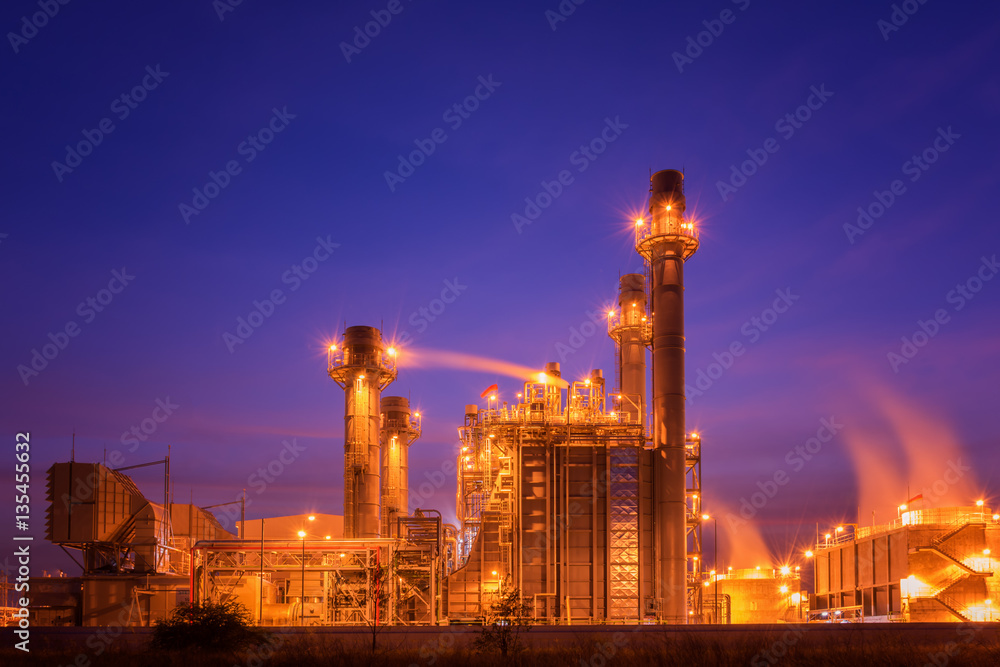 power plant in the petrochemical plant at twilight sky