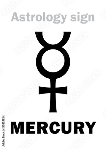 Astrology Alphabet: MERCURY (Hermes), classic minor mental planet. Hieroglyphics character sign (single symbol).