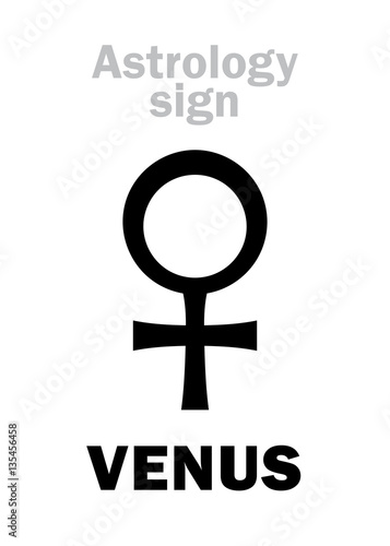 Astrology Alphabet: VENUS (female), classic minor personal planet. Hieroglyphics character sign (single symbol).