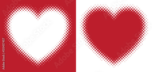 Red hearts with halftone effect isolated on white background