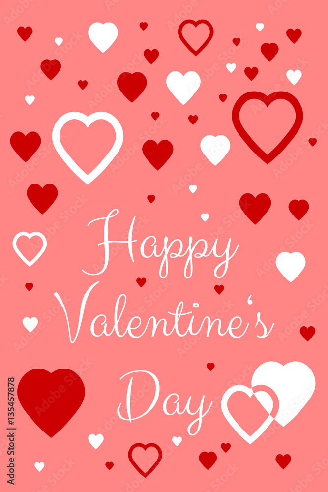 Happy Valentine's Day Card with red and white hearts floating