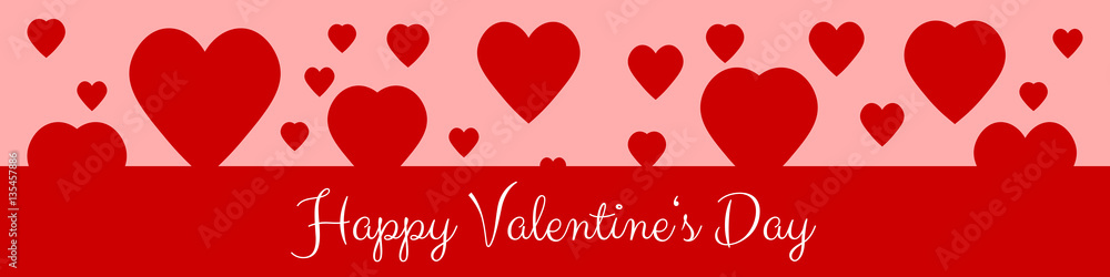 Happy Valentine's Day Banner with red and white hearts floating