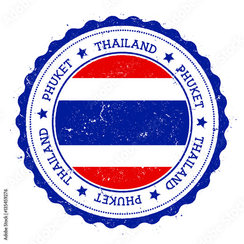 Free Download Phuket flag badge. Vintage travel stamp with circular text, stars and island flag inside it. Vector illustration. - GFXLoad