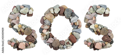 SOS word with beach pebbles