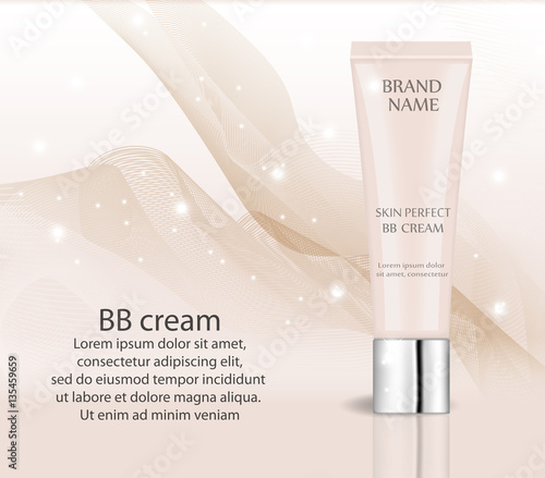 Realistic BB cream, foundation design template for cosmetics. Make-up,  clean skin concept. 3d tube of Skin Toner mock-up. Vector illustration  Stock Vector | Adobe Stock