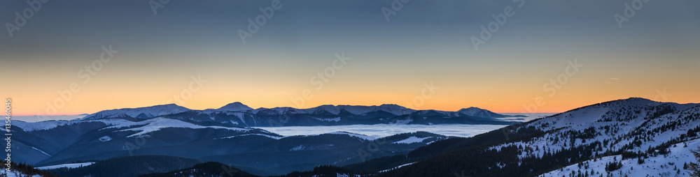 mountain snow sunset panorama