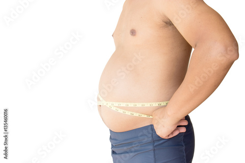 Men belly fat with tape measure.