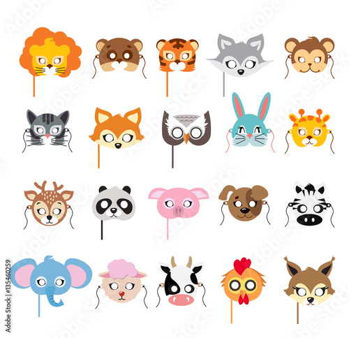 Collection of Different Animal Masks on Faces