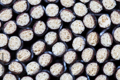 Bamboo sticks mat rolled  side shot  close up