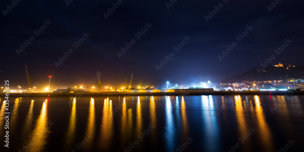 Viana do Castelo Shipyard at Night, the City Lights Reflection on the River.