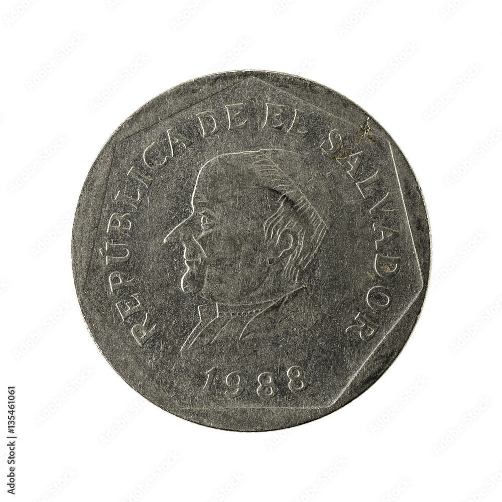 25 salvadoran centavo coin (1988) reverse isolated on white back 25 salvadoran centavo coin (1988) reverse isolated on white back
