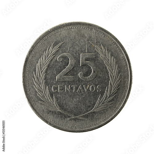 25 salvadoran centavo coin (1988) obverse isolated on white back