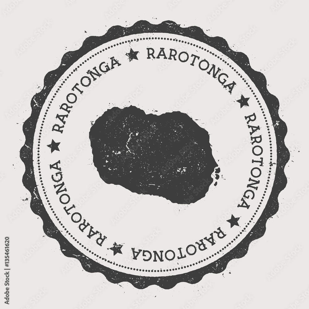 Rarotonga sticker. Hipster round rubber stamp with island map. Vintage ...