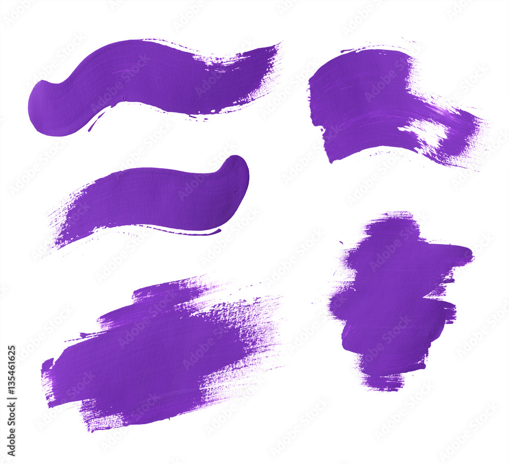 Set of purple brush strokes of acrilic paint as sample of art product Set of purple brush strokes of acrilic paint as sample of art product