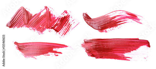 Set of red brush strokes of acrilic paint as sample of art product