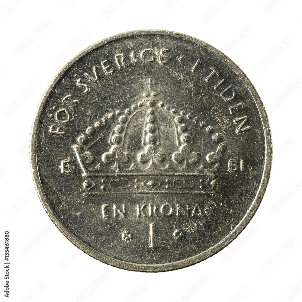 1 swedish krona coin (2007) obverse isolated on white background 1 swedish krona coin (2007) obverse isolated on white background