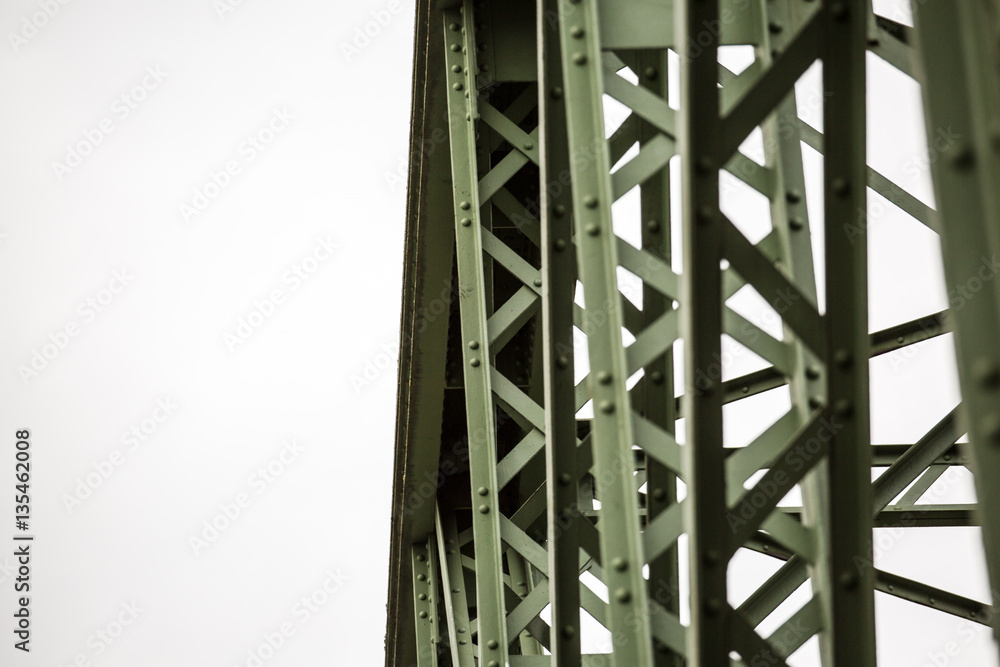 structure of old rusty iron bridge on white sky structure of old rusty iron bridge on white sky