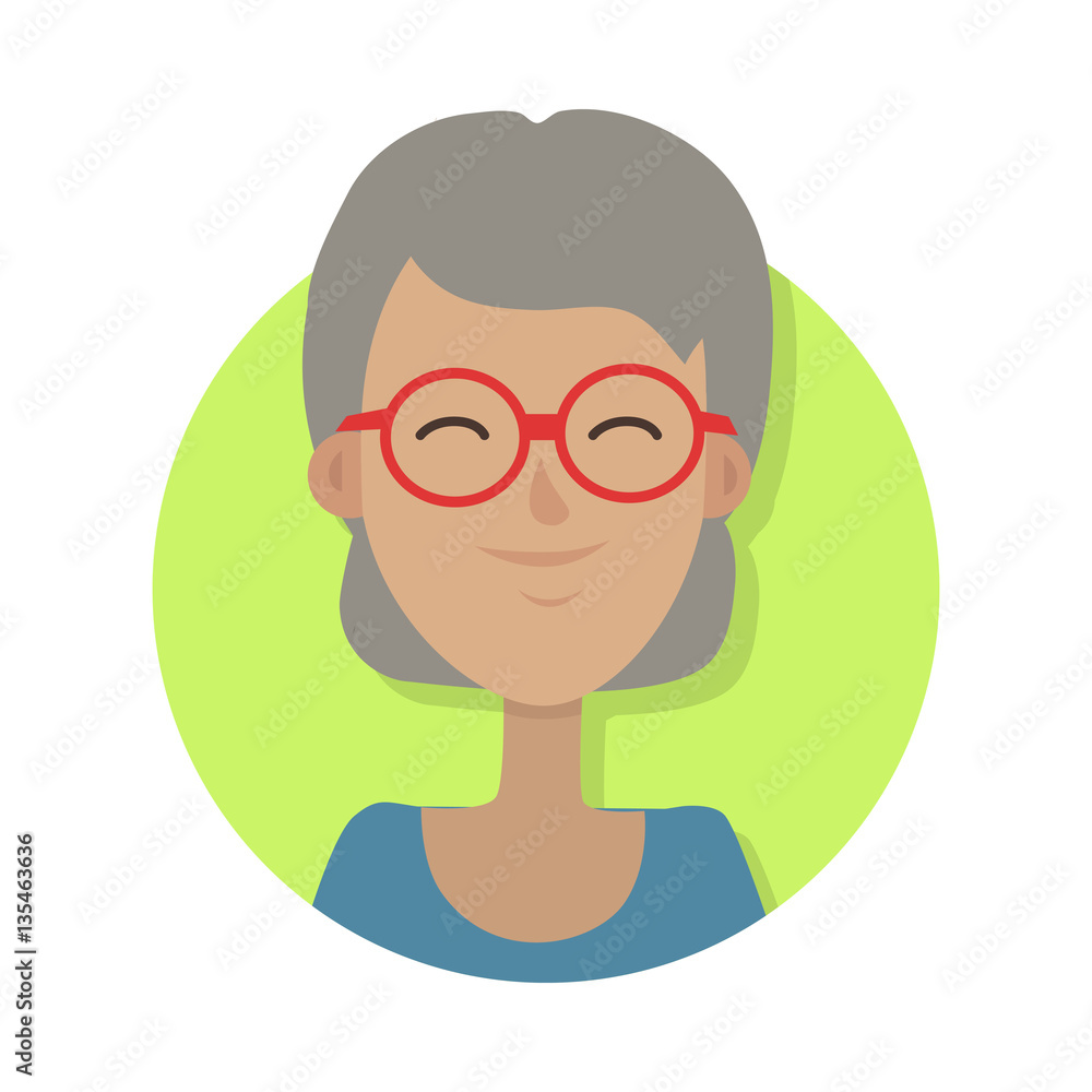Hat. Isolated Old Woman Smiling and in Red Glasses Hat. Isolated Old Woman Smiling and in Red Glasses