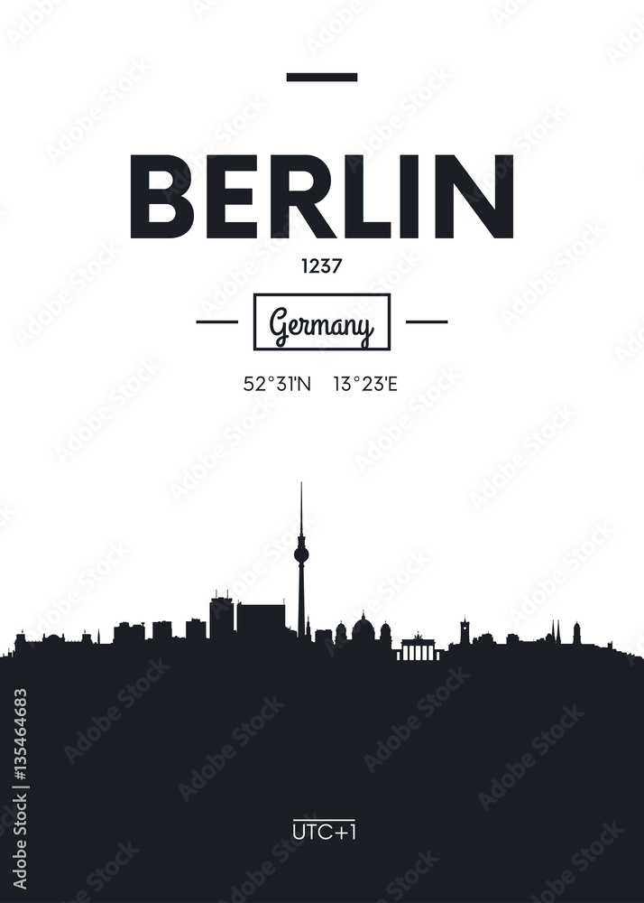 Poster city skyline Berlin, Flat style vector illustration