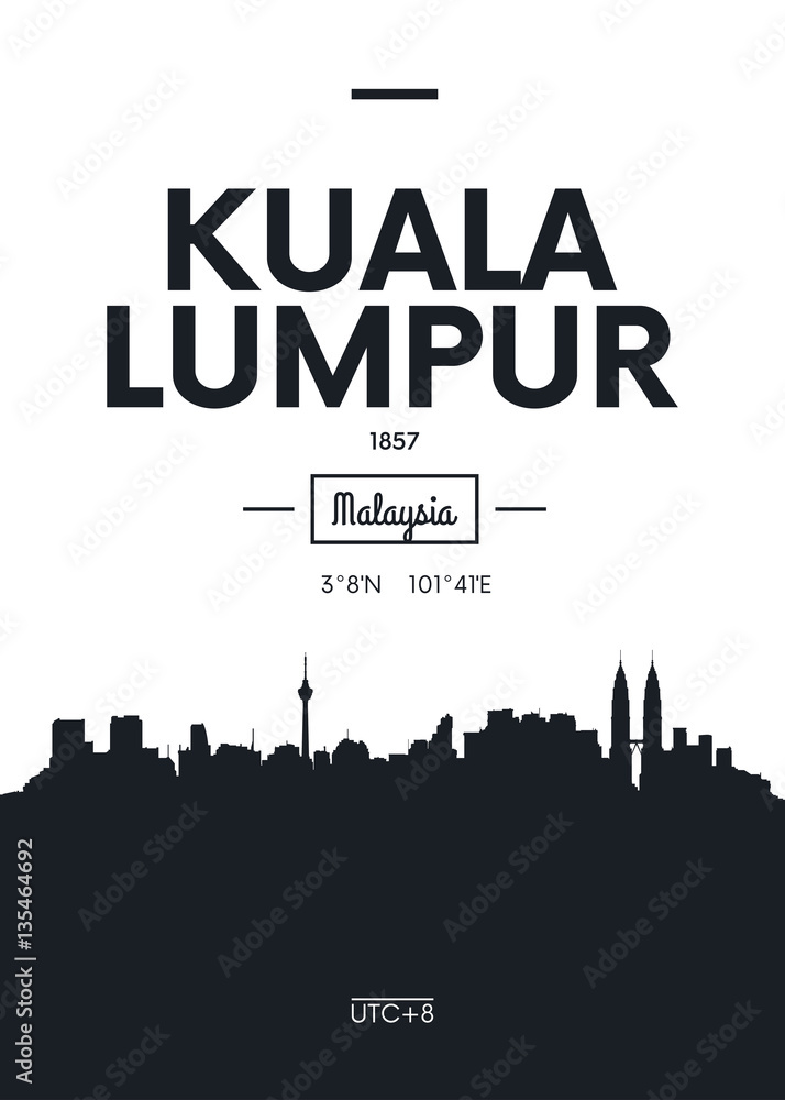 Poster city skyline Kuala Lumpur, Flat style vector illustration