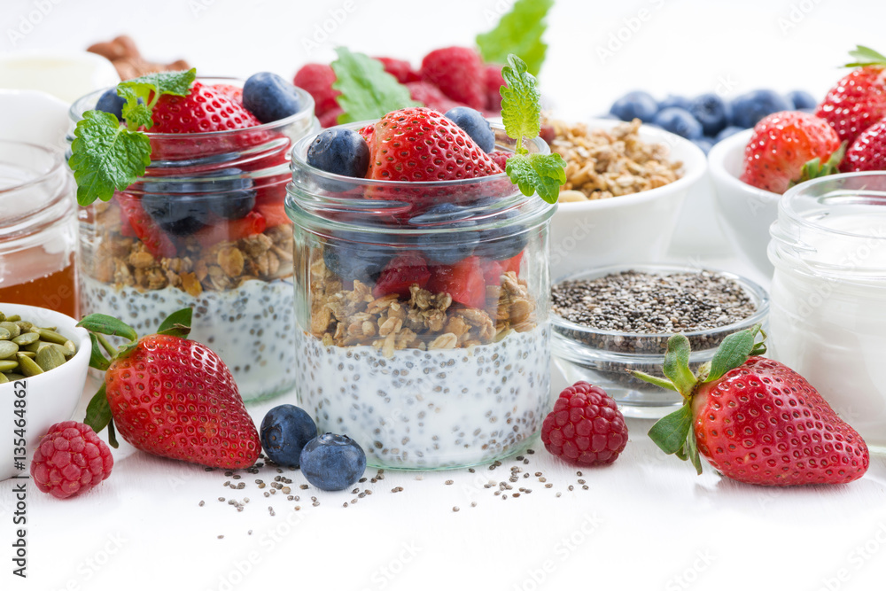 Breakfast in a jar, chia with berries and oat flakes Breakfast in a jar, chia with berries and oat flakes