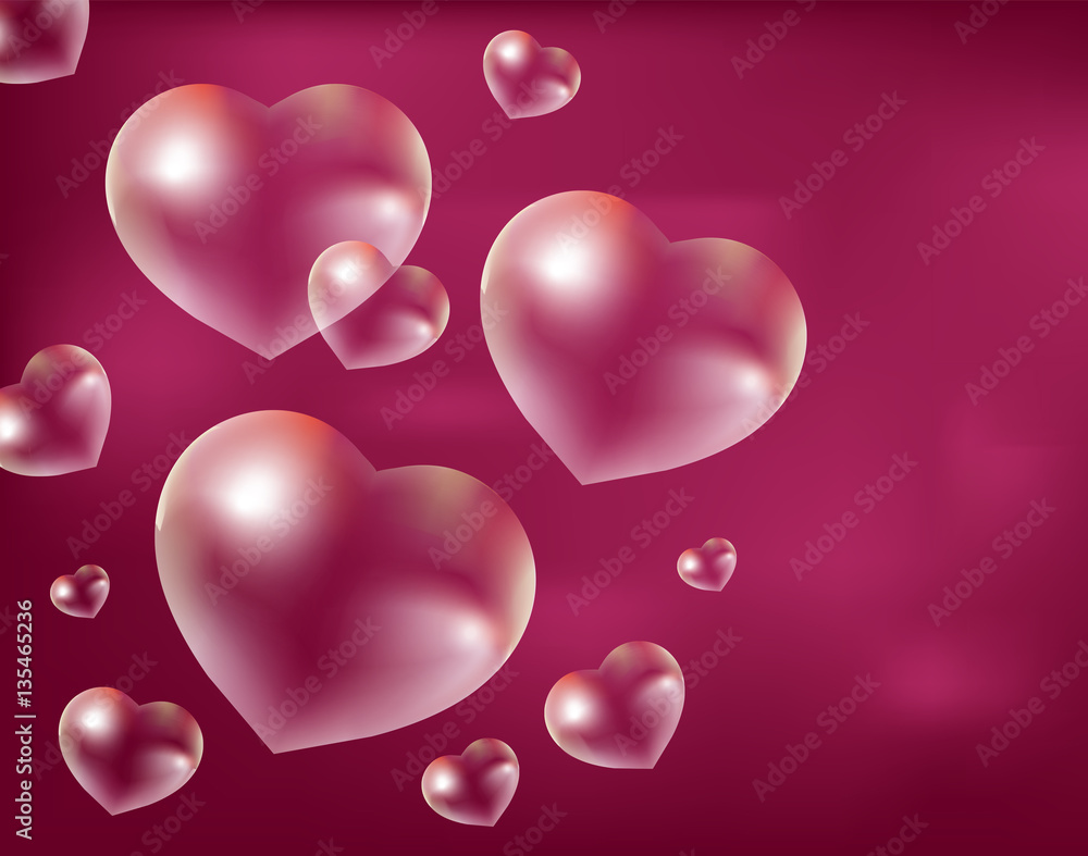 Realistic soap bubbles Heart-shaped. Drops of water in a heart shape. Valentines day, love, romance concept. Vector illustration