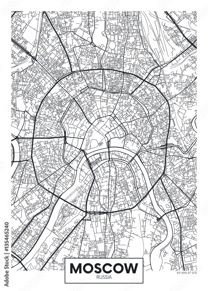 Vector poster map city Moscow