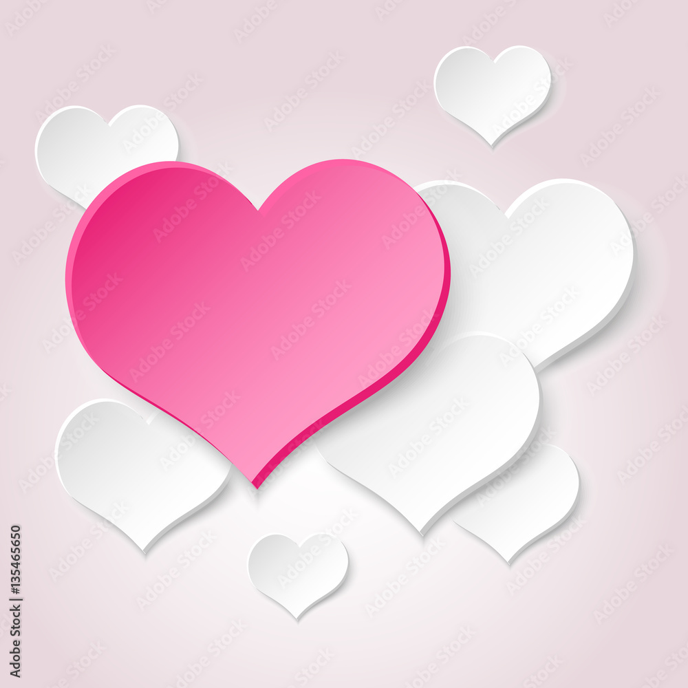 white valentine hearths from paper and one big pink heart eps10