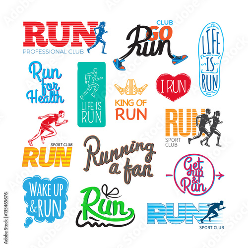 Run Icons Set. Inscriptions and Pictures of Runer
