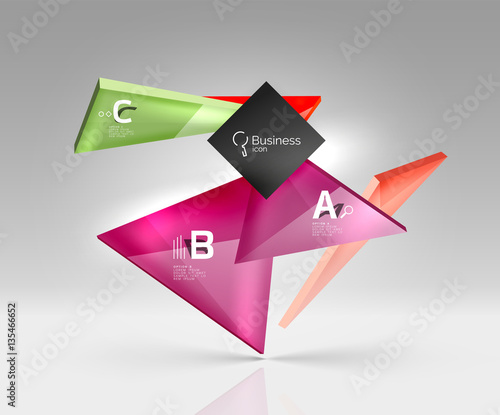 Vector glass triangles composition on grey 3d background