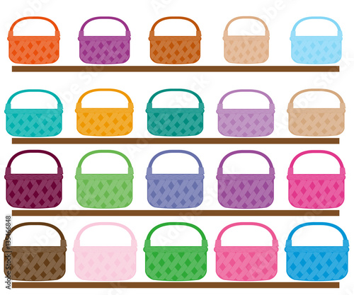 Set of different color and size baskets vector illustration