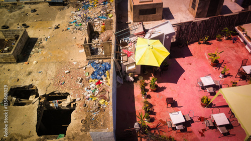 view from rooftop in Casablanca, Morocco: disparity of rich and poor