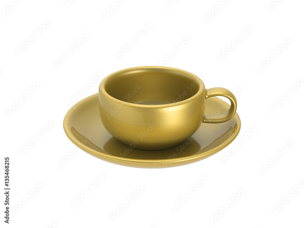 3D illustration gold cup and saucer 3D illustration gold cup and saucer