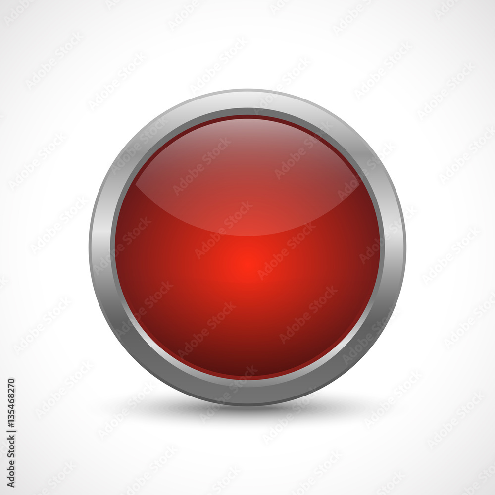 Red glossy button with metallic elements. Template for icons Red glossy button with metallic elements. Template for icons