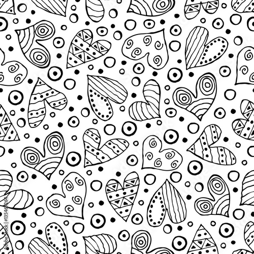 Seamless vector pattern with hearts. Background with hand drawn ornamental symbols and decorative elements. Decorative repeating ornament. Graphic illustration.Series of Love vector Seamless Patterns.