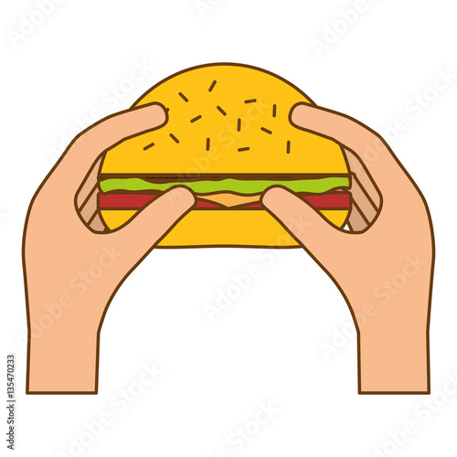 hamburger in the hands icon image, vector illustration
