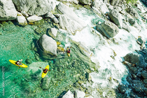 Wildwasserkajakfahren im Valle Verzasca, Tessin, Schweiz  photo