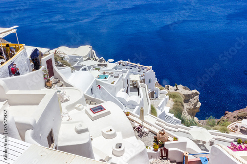 Beautiful View to the sea from Oia village of Santorini island in Greece, typical Greek white architecture © losbkru