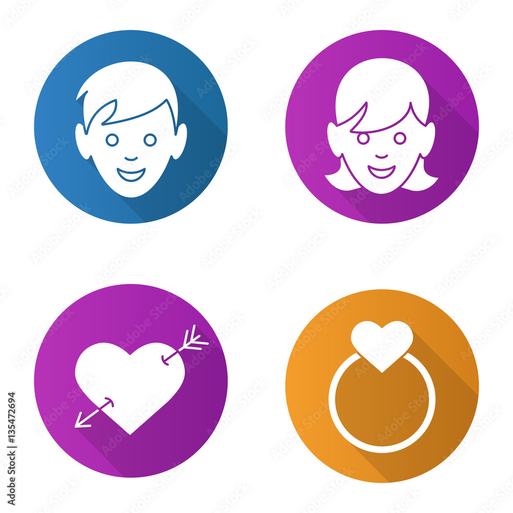 Valentine's Day flat design long shadow icons set Valentine's Day flat design long shadow icons set