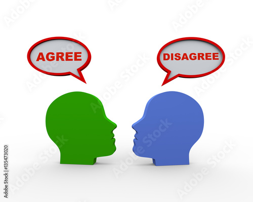 3d heads with agree disagree speech bubble