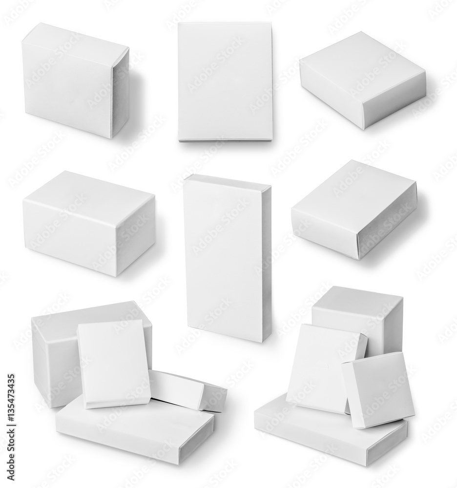Opened and closed white paper boxes isolated on white background Opened and closed white paper boxes isolated on white background